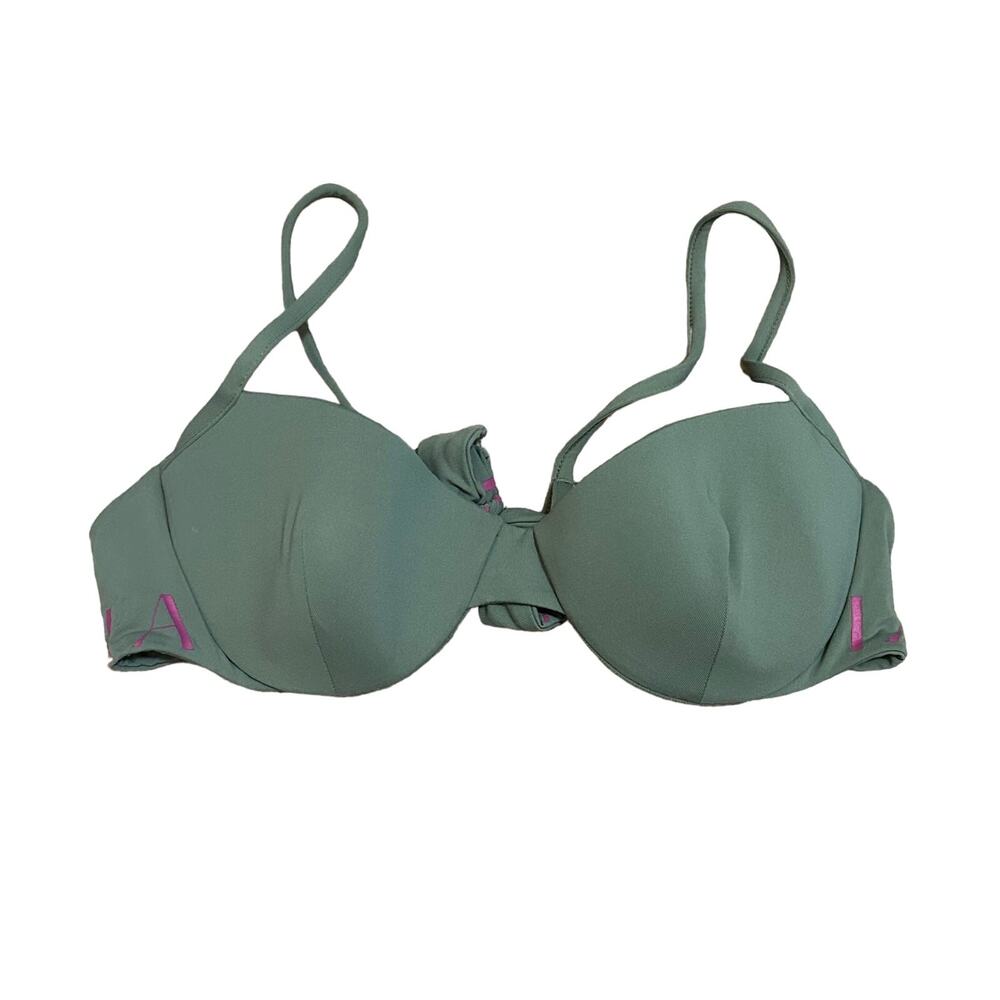 La Perla Audition Balconette Bikini Top Green Pink Logo Tie Back Underwire Small